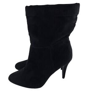 NEW Express Black Heeled Faux Suede Slouch Ankle Boots 8M NWT